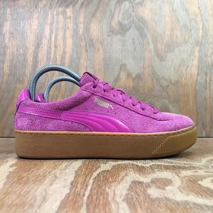 PUMA Women’s Vikky Pink Suede Platform Shoes